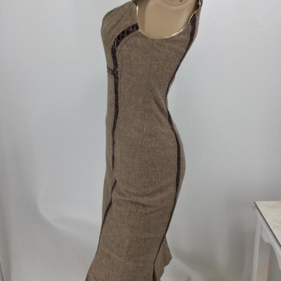 SOLD New Bebe wool and leather dress Mocha - Picture 1 of 10